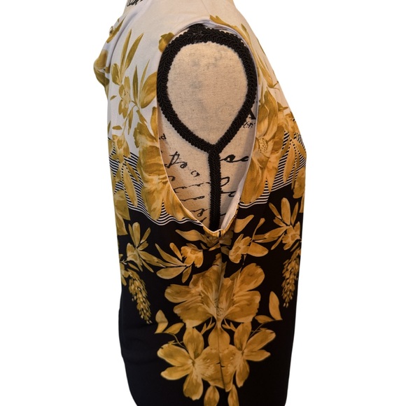 Calvin Klein Women’s Sleeveless Crew Neck Navy & Gold Floral Blouse XL NWT - Picture 3 of 8